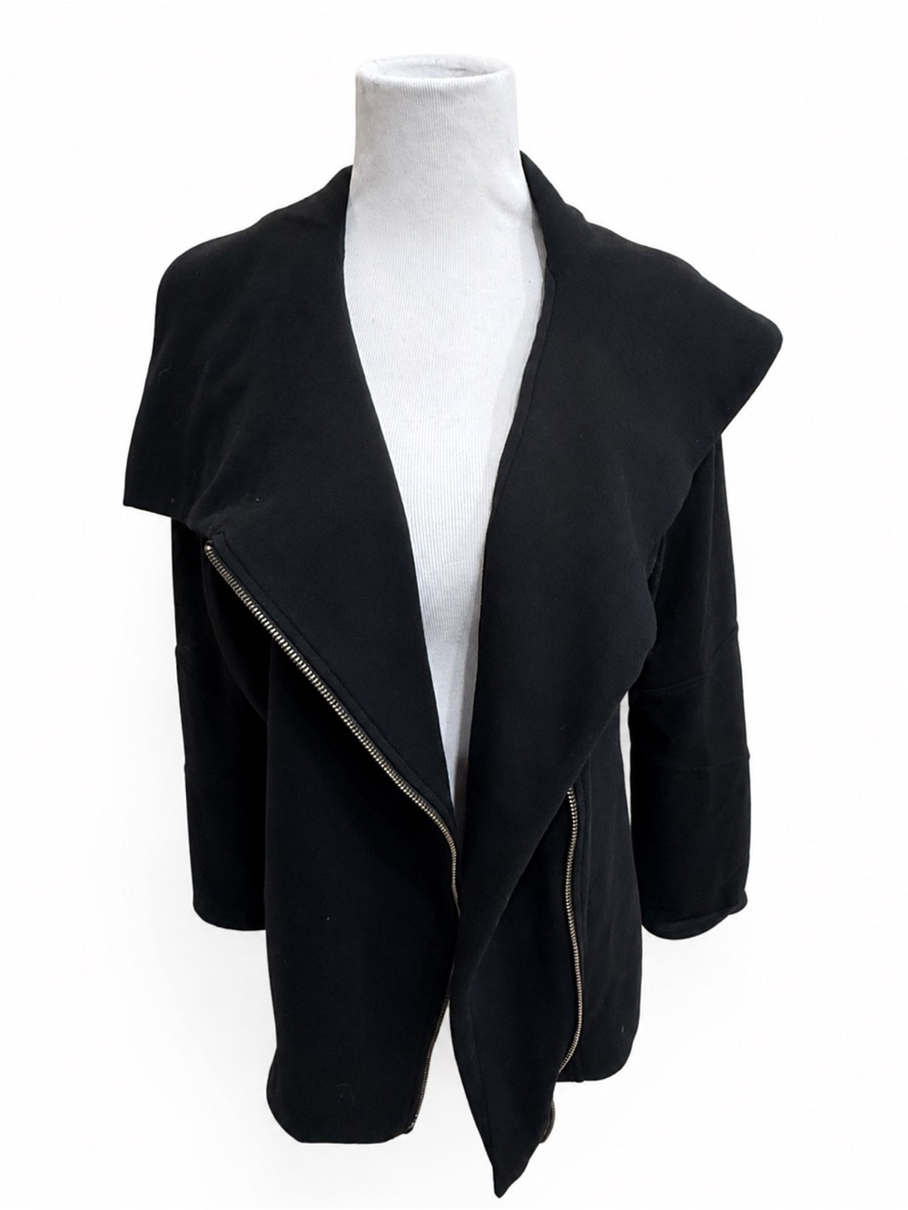NYDJ Black Draped Open-Front Soft Jacket with Zip Detail Size Medium